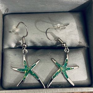 Green Sparkle Starfish Earrings